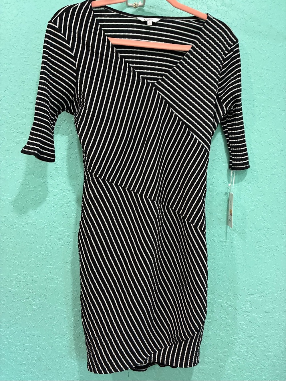 Candies Black & White Striped Women's bodycon dress L NWT